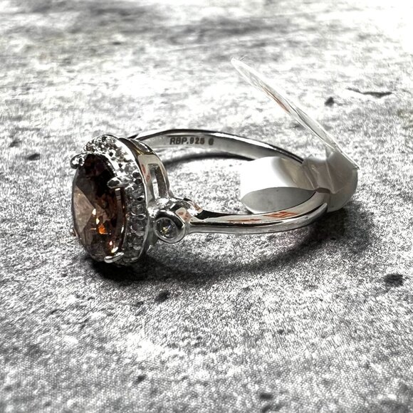 Ring Bomb Party Ring, size 6 dark topaz color gemstone, .925 sterling silver ban - Picture 2 of 7